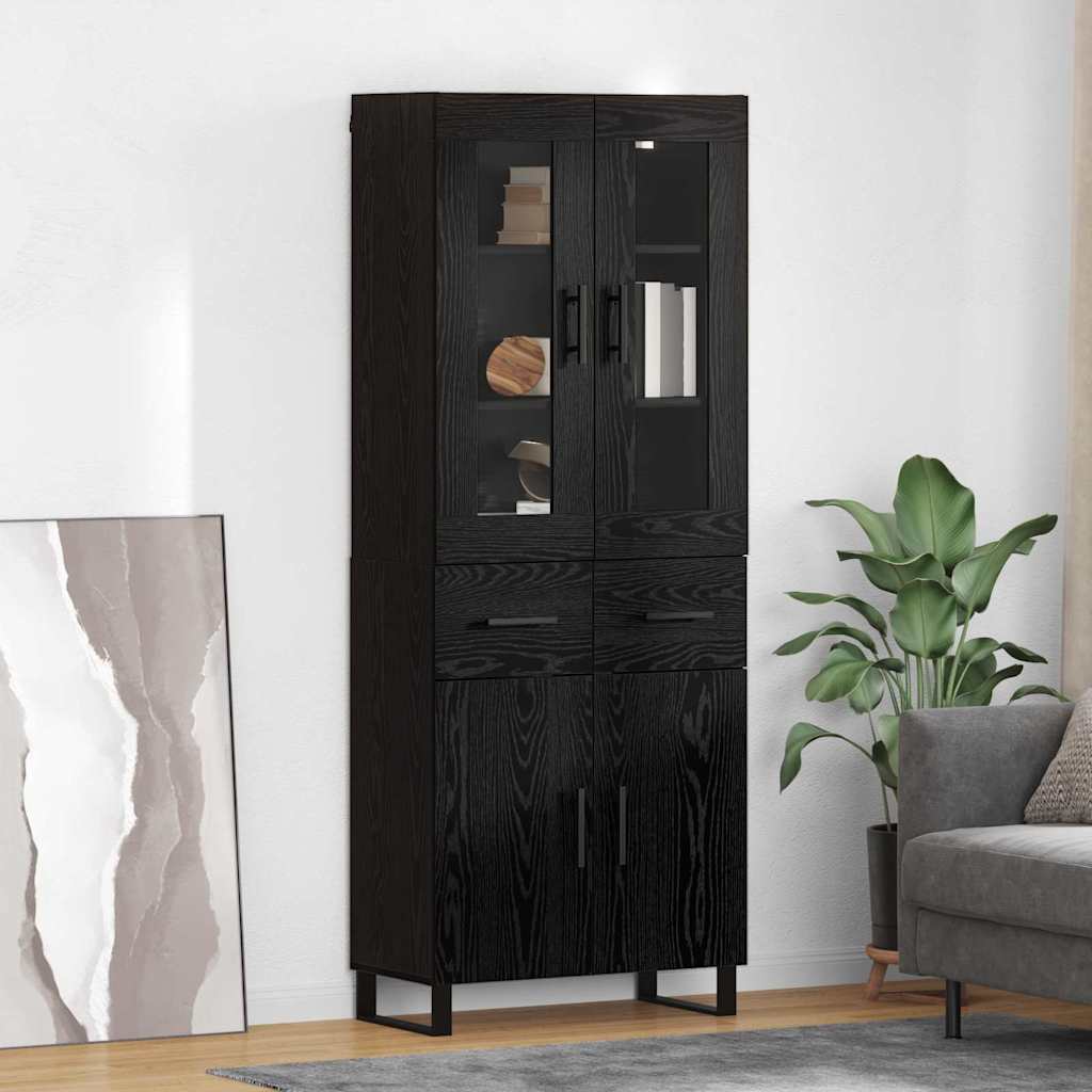Highboard s ladicama 2 pcs Crni hrast Inženjerska drva i staklo