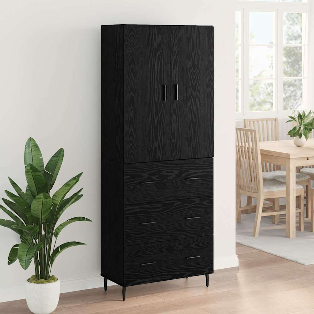 Highboard s ladicama 2 pcs Crni hrast Inženjerska drva i staklo