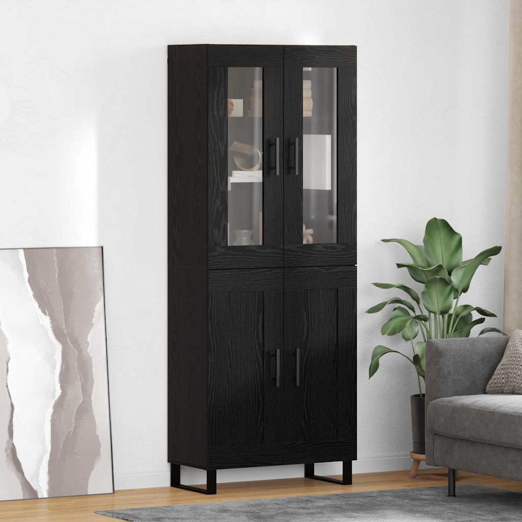 Highboard 2 pcs Crni hrast Inženjerska drva i staklo