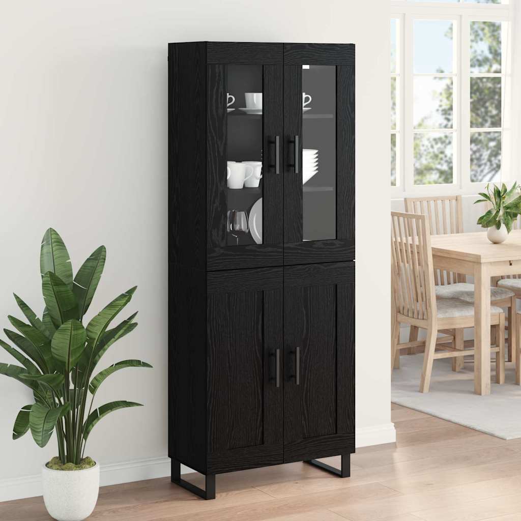 Highboard 2 pcs Crni hrast Inženjerska drva i staklo