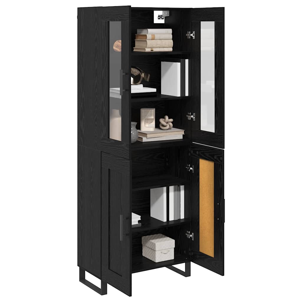 Highboard 2 pcs Crni hrast Inženjerska drva i staklo