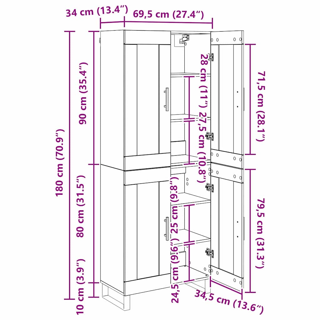 Highboard 2 kom. Crni hrast 69,5 x 34 x 180 cm