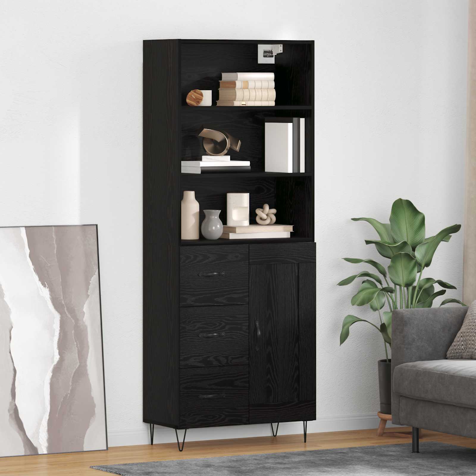 Highboard s ladicama 2 pcs Crni hrast Konstruirano drvo