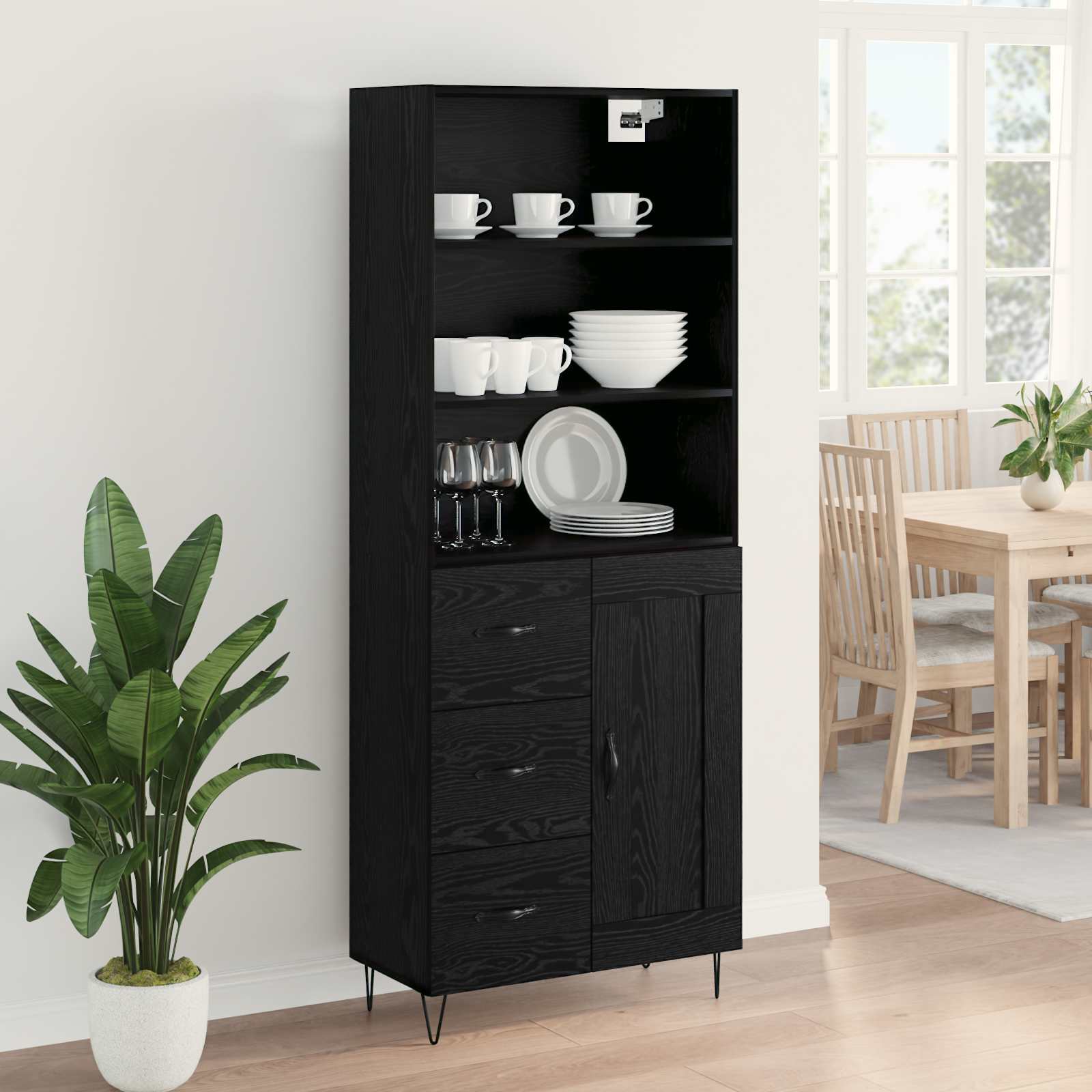 Highboard s ladicama 2 pcs Crni hrast Konstruirano drvo