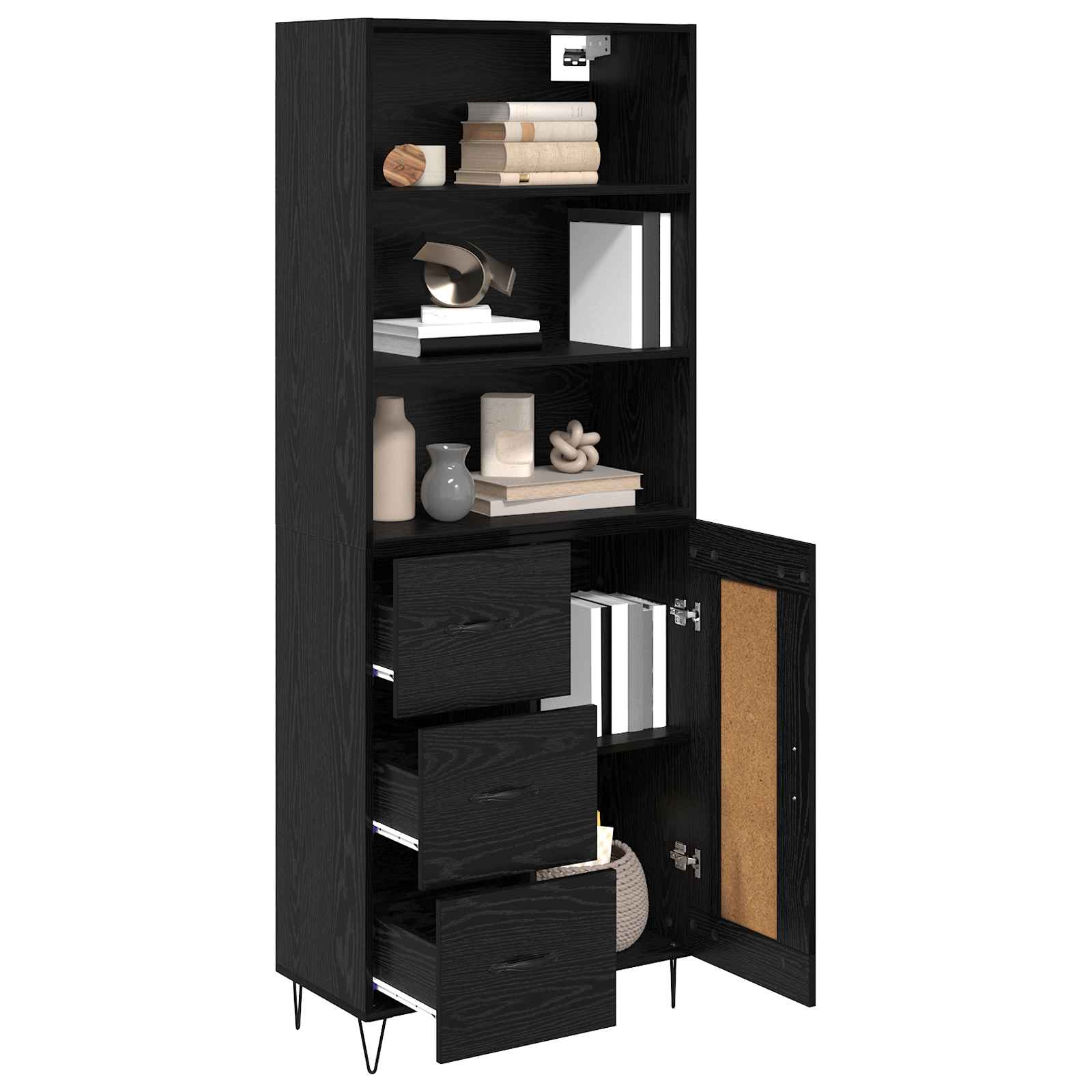 Highboard s ladicama 2 pcs Crni hrast Konstruirano drvo