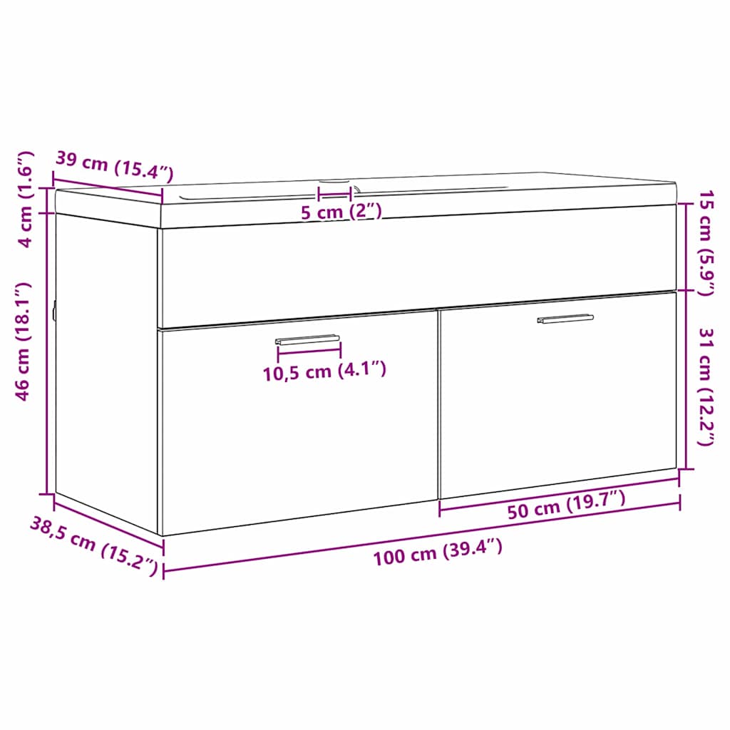 Kupaonski ormar Crni hrast 100 x 38,5 x 46 cm Konstruirano drvo