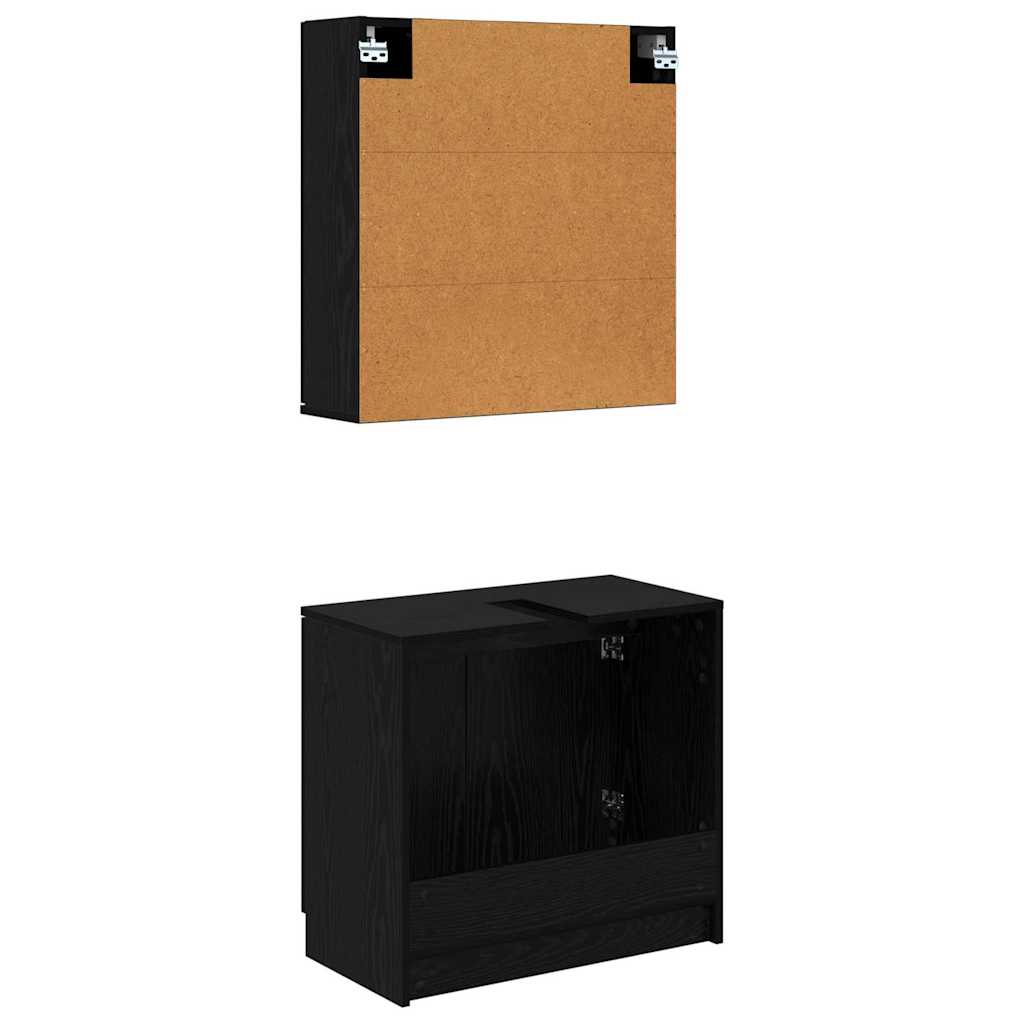 Set ormarića za kupaonicu 2 pcs Crni hrast Konstruirano drvo