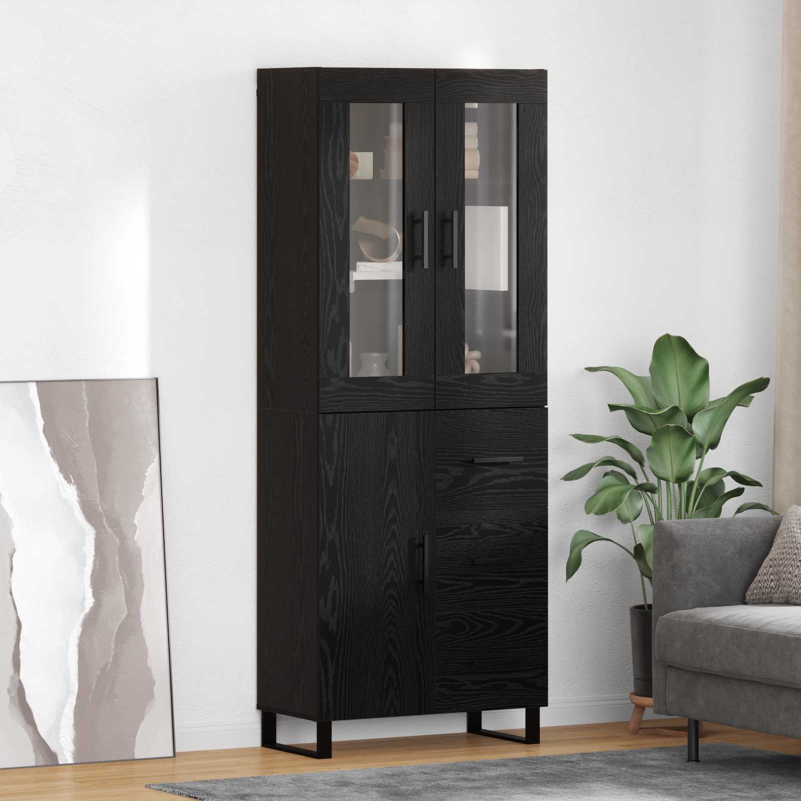 Highboard s ladicama 2 pcs Crni hrast Inženjerska drva i staklo