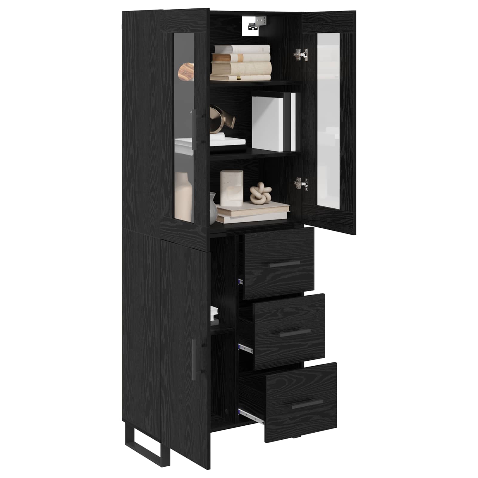 Highboard s ladicama 2 pcs Crni hrast Inženjerska drva i staklo
