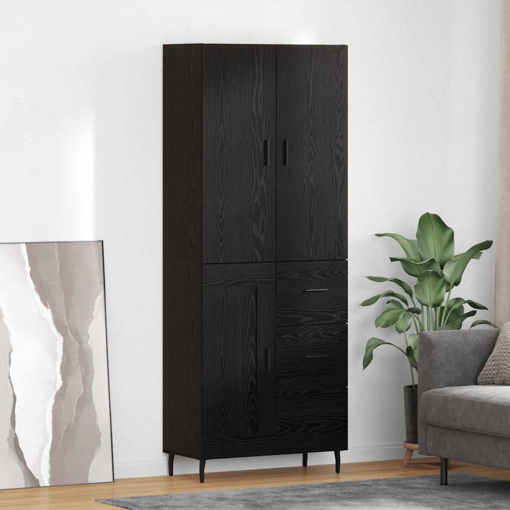 Highboard s ladicama 2 pcs Crni hrast Inženjerska drva i staklo