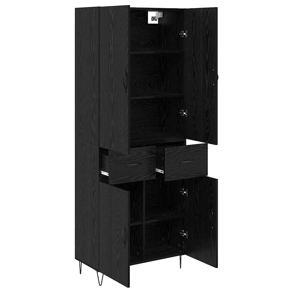 Highboard s ladicama 2 pcs Crni hrast Inženjersko drvo i staklo
