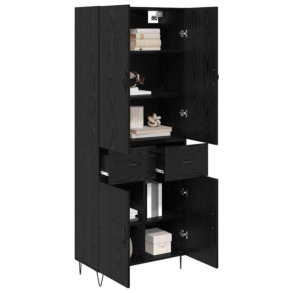 Highboard s ladicama 2 pcs Crni hrast Inženjersko drvo i staklo