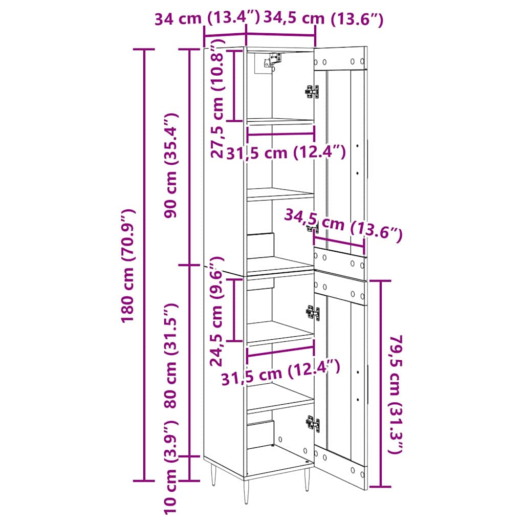 Highboard 2 pcs Crni hrast Stakl