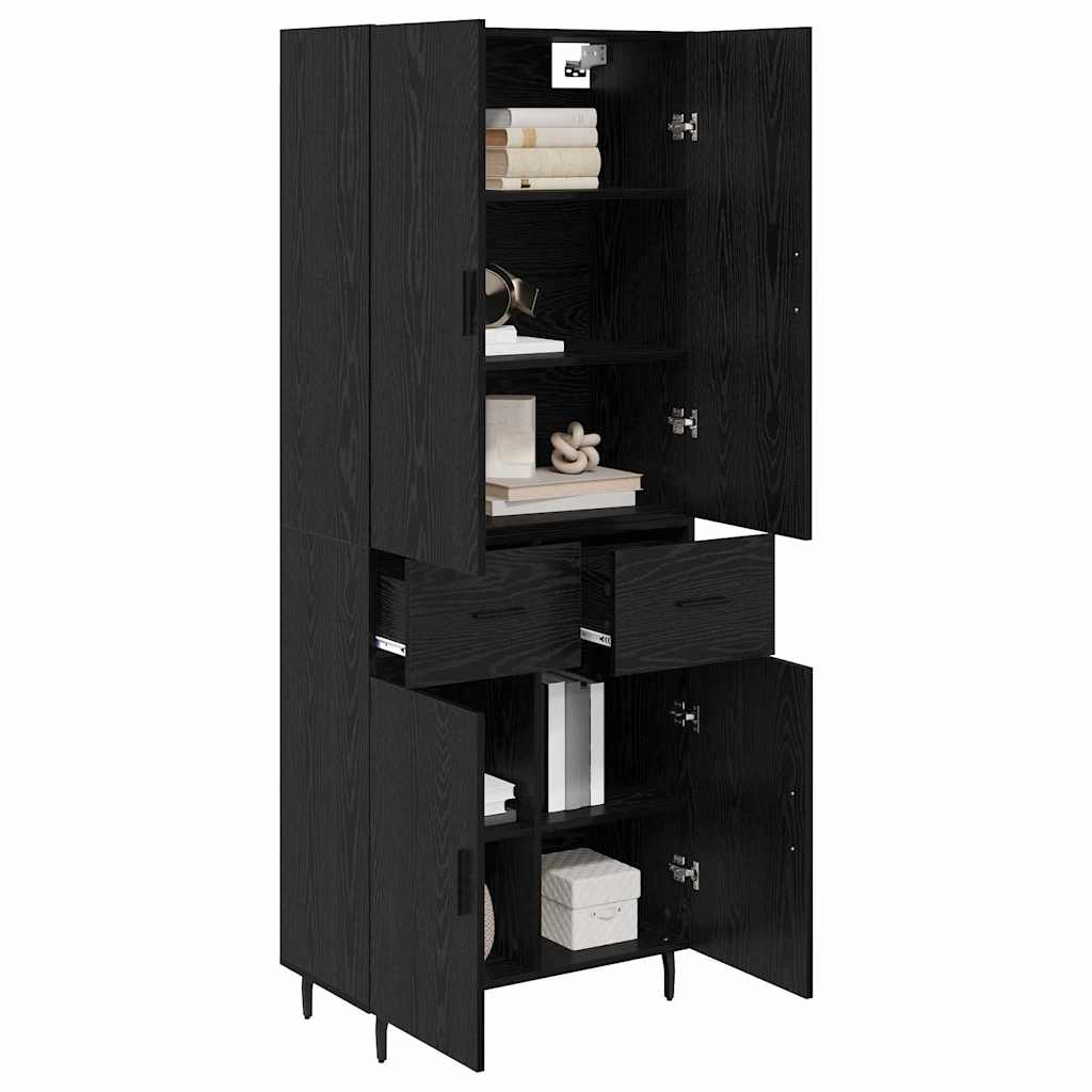 Highboard s ladicama 2 pcs Crni hrast Inženjerska drva i staklo