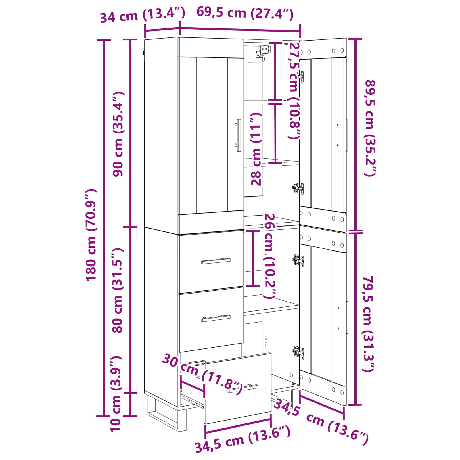 Highboard s ladicama 2 pcs Crni hrast Inženjerska drva i staklo