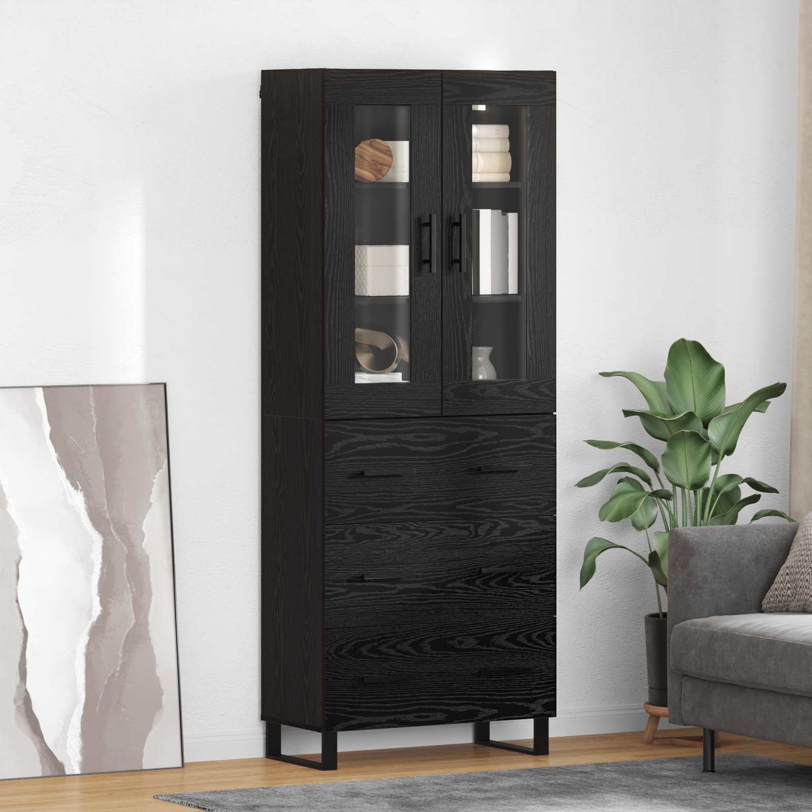 Highboard s ladicama 2 pcs Crni hrast Inženjerska drva i staklo
