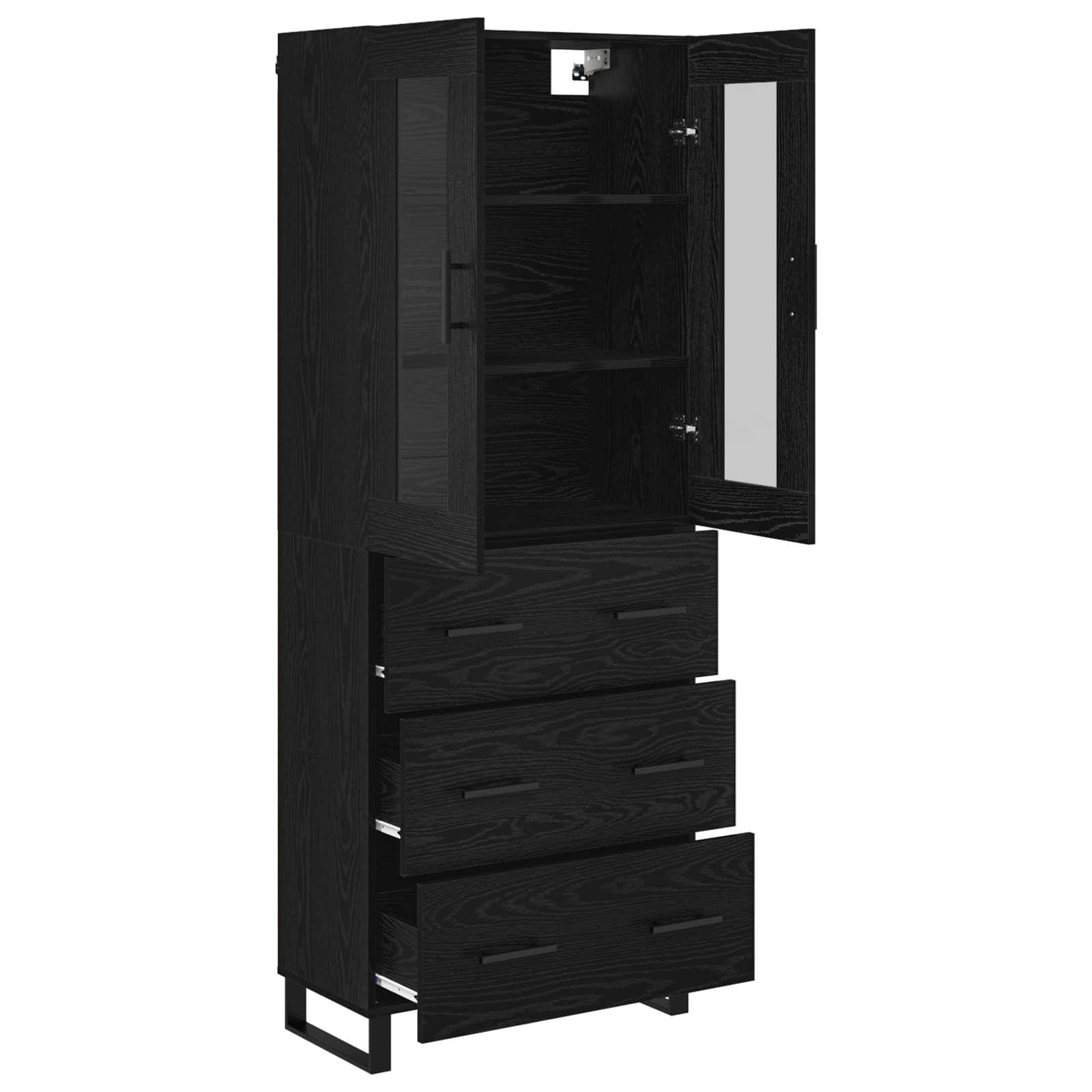 Highboard s ladicama 2 pcs Crni hrast Inženjerska drva i staklo