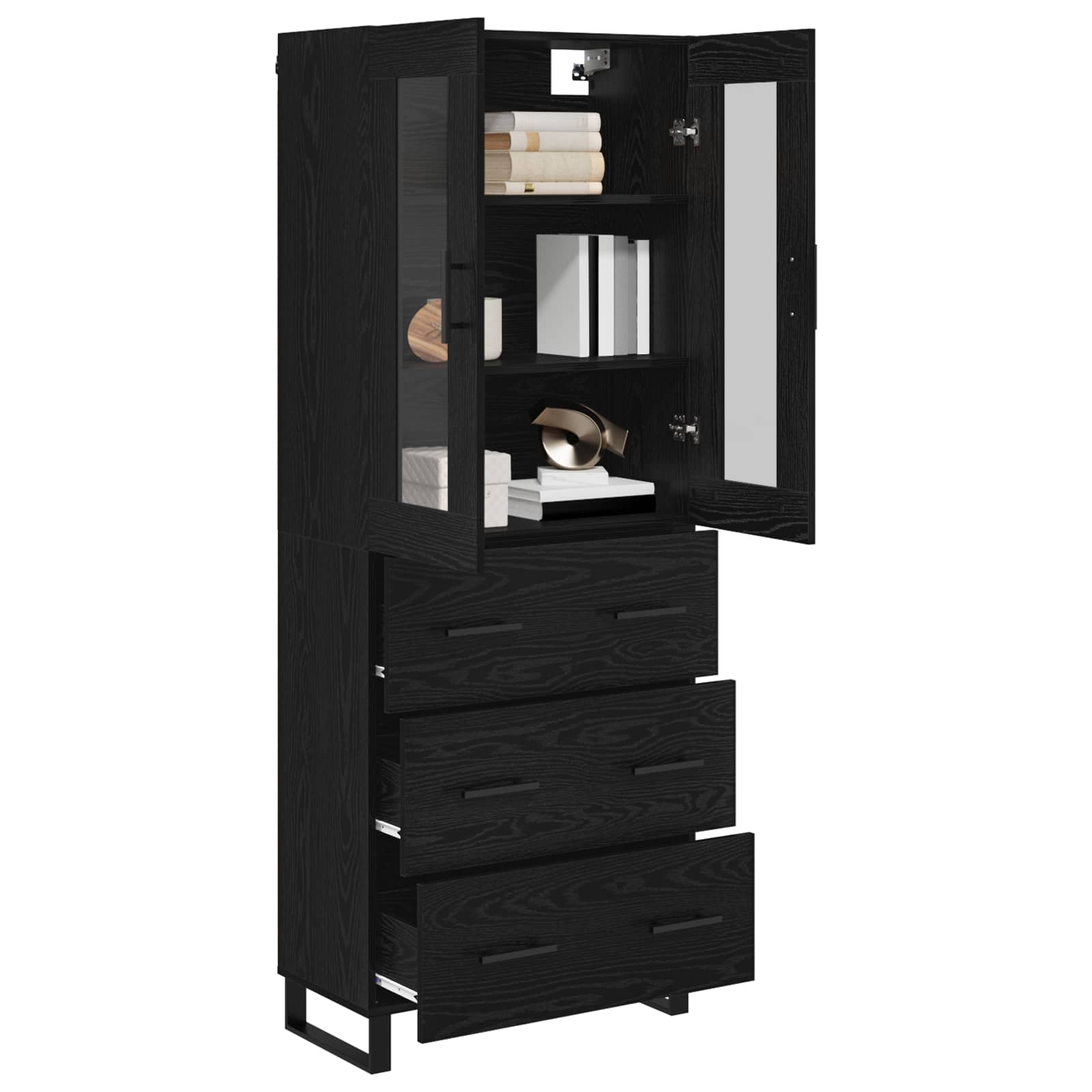 Highboard s ladicama 2 pcs Crni hrast Inženjerska drva i staklo