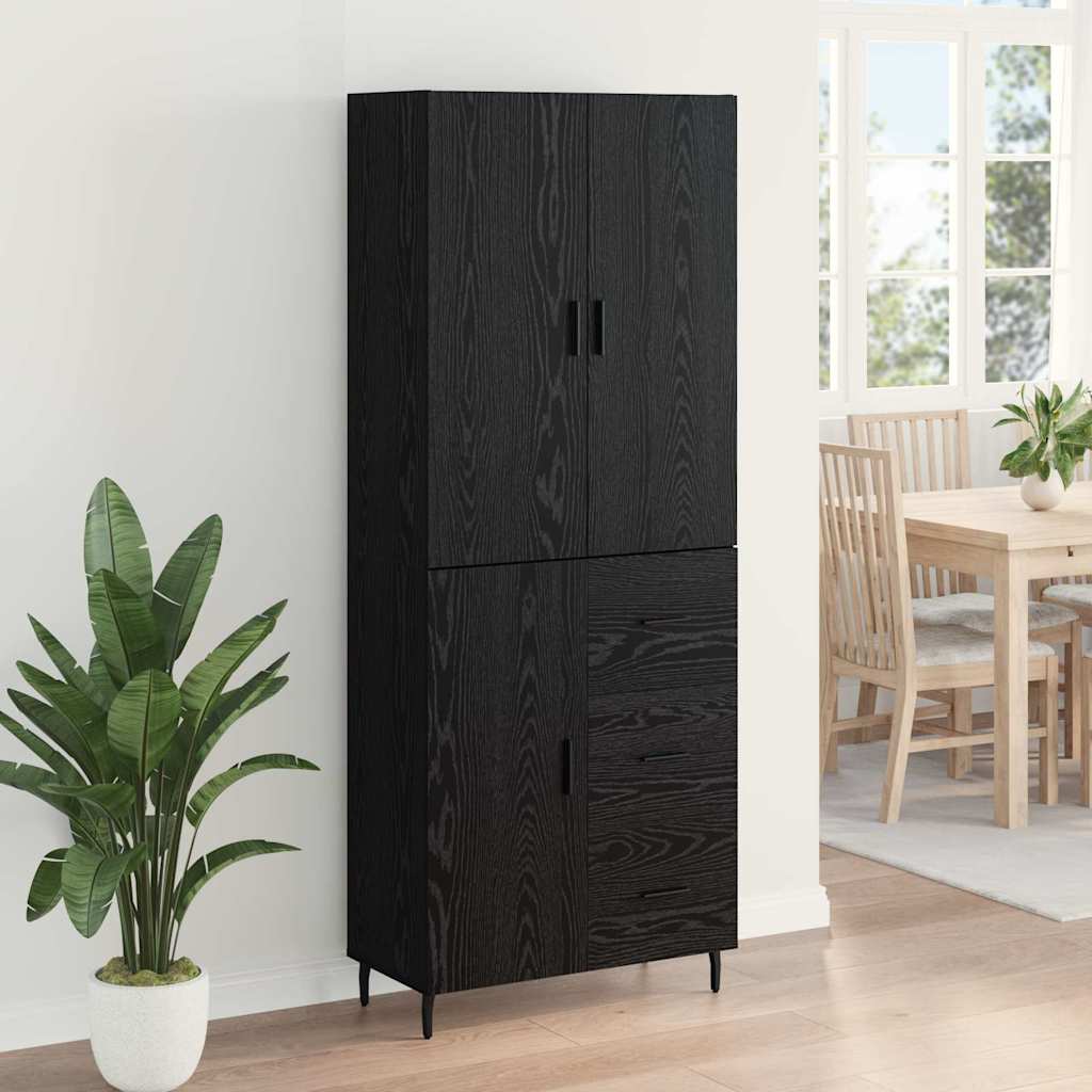 Highboard s ladicama 2 pcs Crni hrast Inženjerska drva i staklo