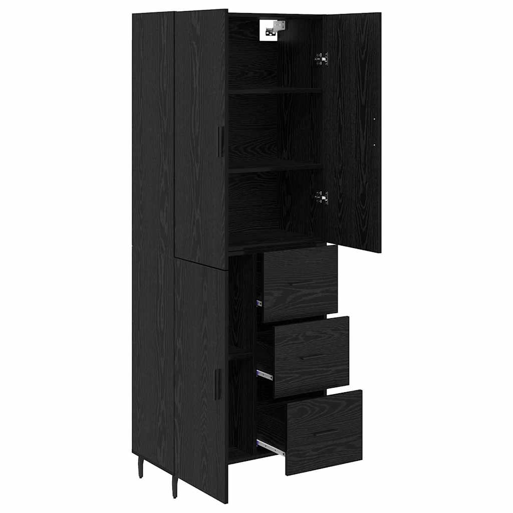 Highboard s ladicama 2 pcs Crni hrast Inženjerska drva i staklo