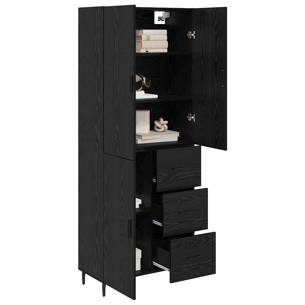 Highboard s ladicama 2 pcs Crni hrast Inženjerska drva i staklo