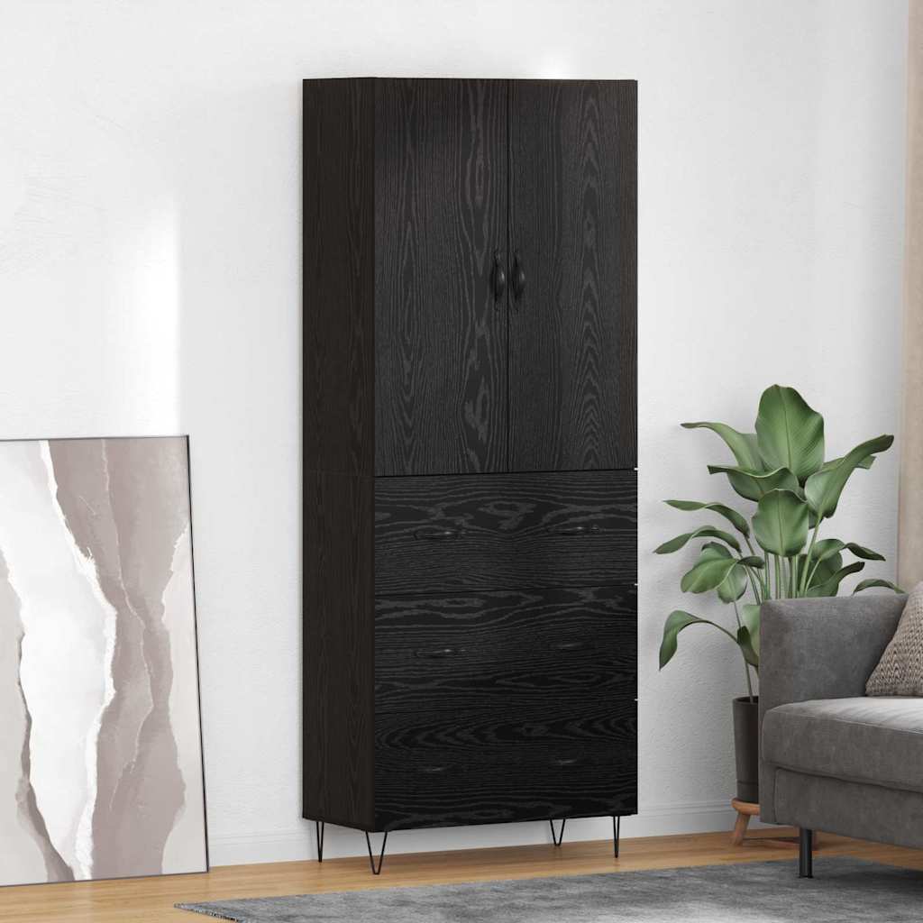Highboard s ladicama 2 pcs Crni hrast Inženjersko drvo i staklo