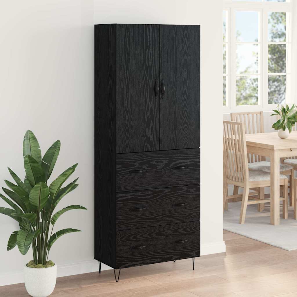 Highboard s ladicama 2 pcs Crni hrast Inženjersko drvo i staklo