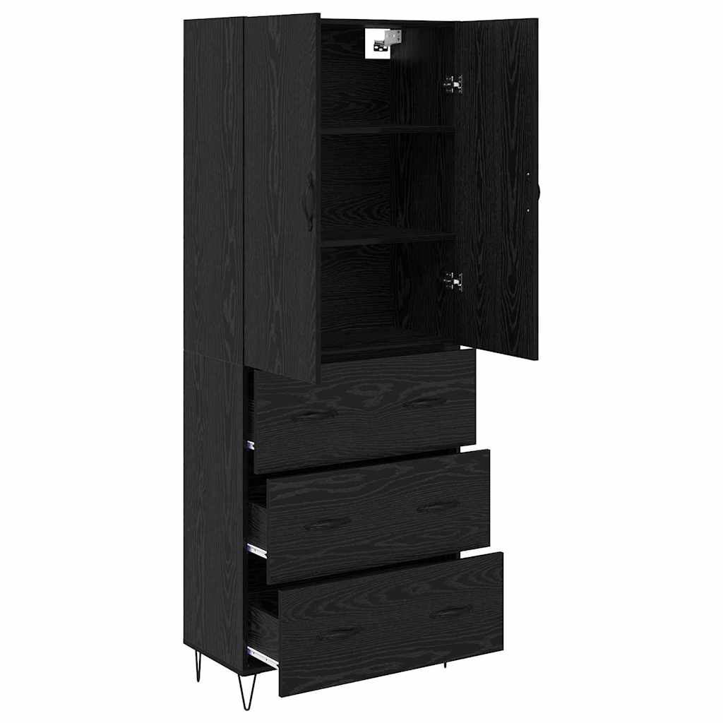 Highboard s ladicama 2 pcs Crni hrast Inženjersko drvo i staklo