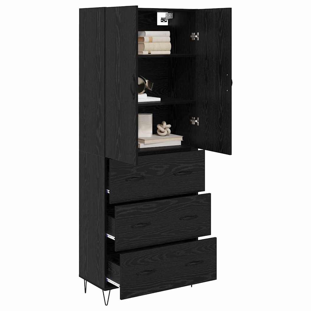 Highboard s ladicama 2 pcs Crni hrast Inženjersko drvo i staklo