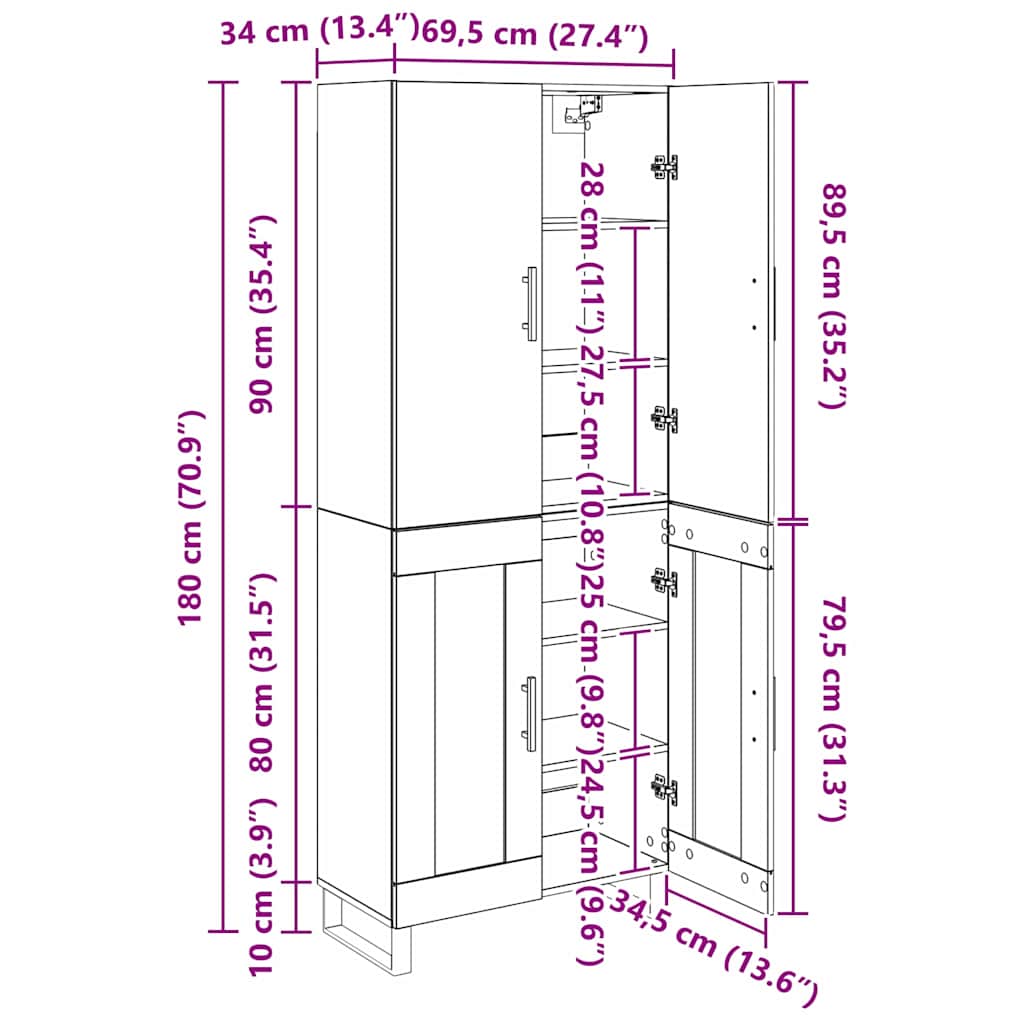 Highboard 2 pcs Crni hrast 69,5 x 34 x 180 cm