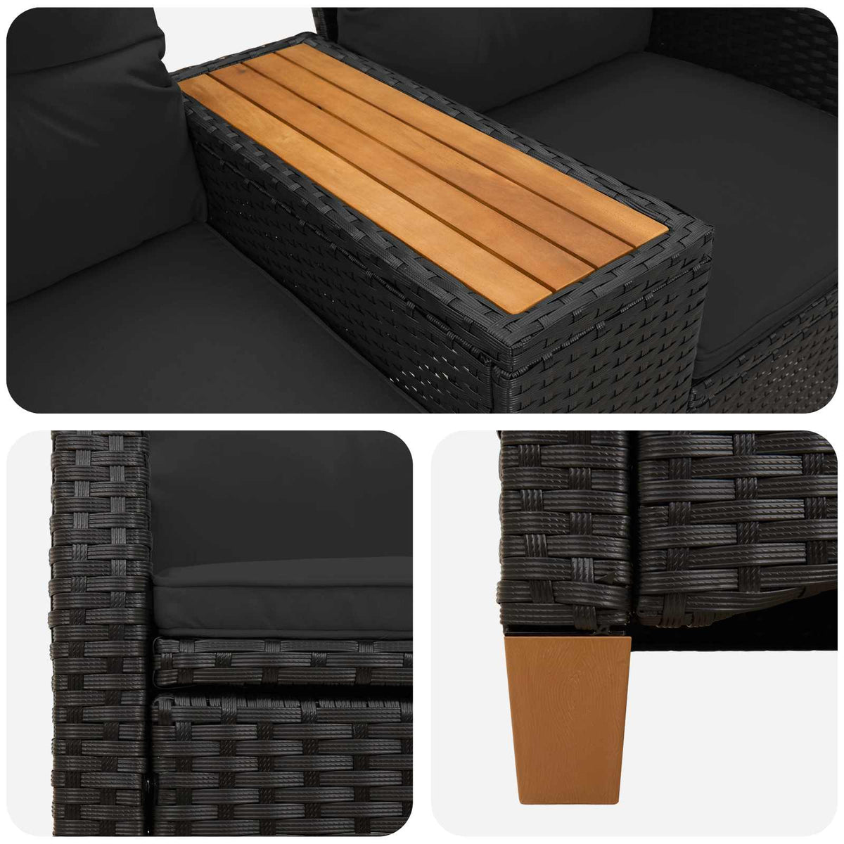 Rekreativna klupa s stolom Crna 126 x 65 x 112 cm poliratan