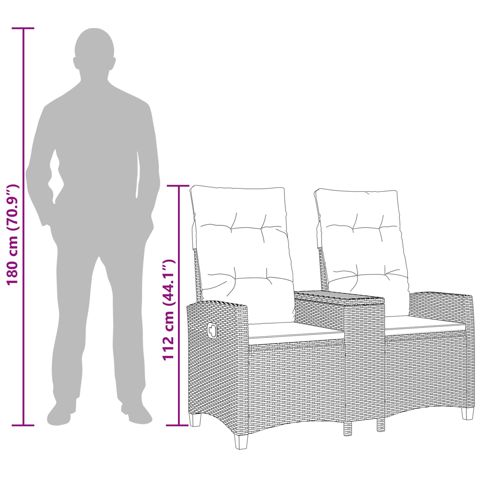 Rekreativna klupa s stolom Crna 126 x 65 x 112 cm poliratan