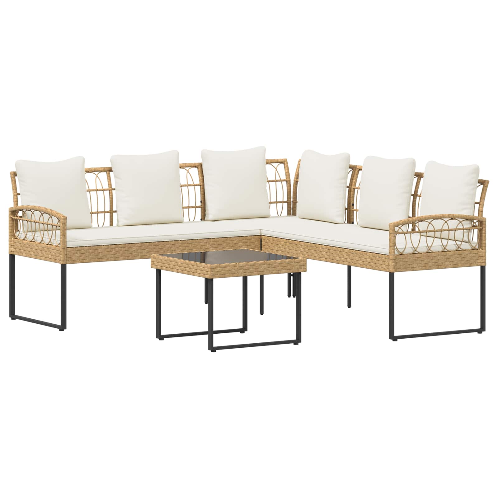 Sjedeća garnitura za vrt 2 pcs Prirodna Poli Rattan Čelik