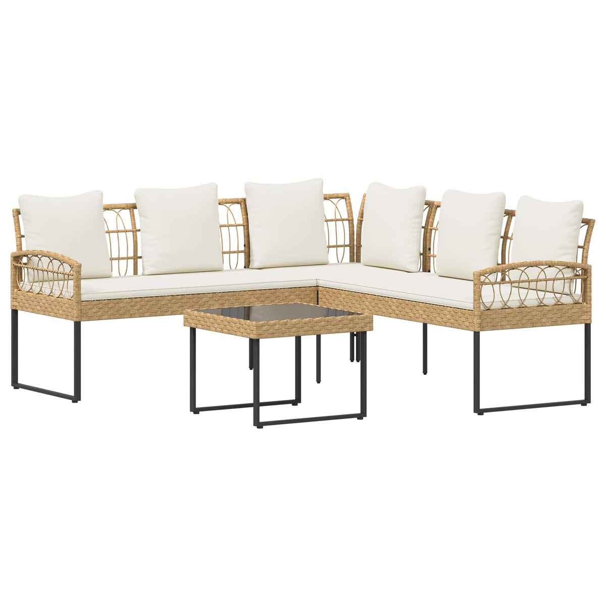Sjedeća garnitura za vrt 2 pcs Prirodna Poli Rattan Čelik