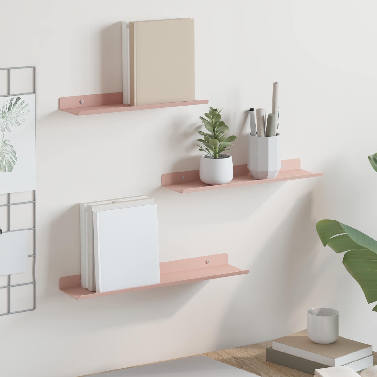 Lebdeća polica Zidne 3 pcs Ružičasta 40 x 9 x 2,5 cm Čelik