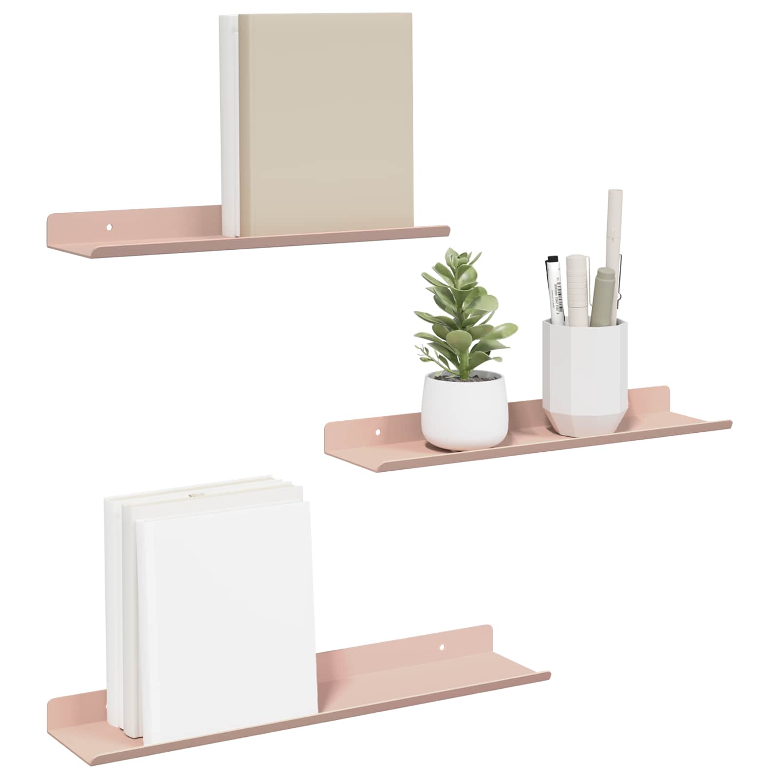 Lebdeća polica Zidne 3 pcs Ružičasta 40 x 9 x 2,5 cm Čelik
