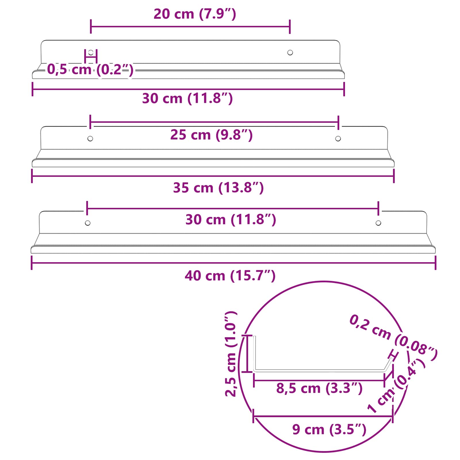 Lebdeća polica Zidne 3 pcs Antracit 40 x 9 x 2,5 cm Čelik