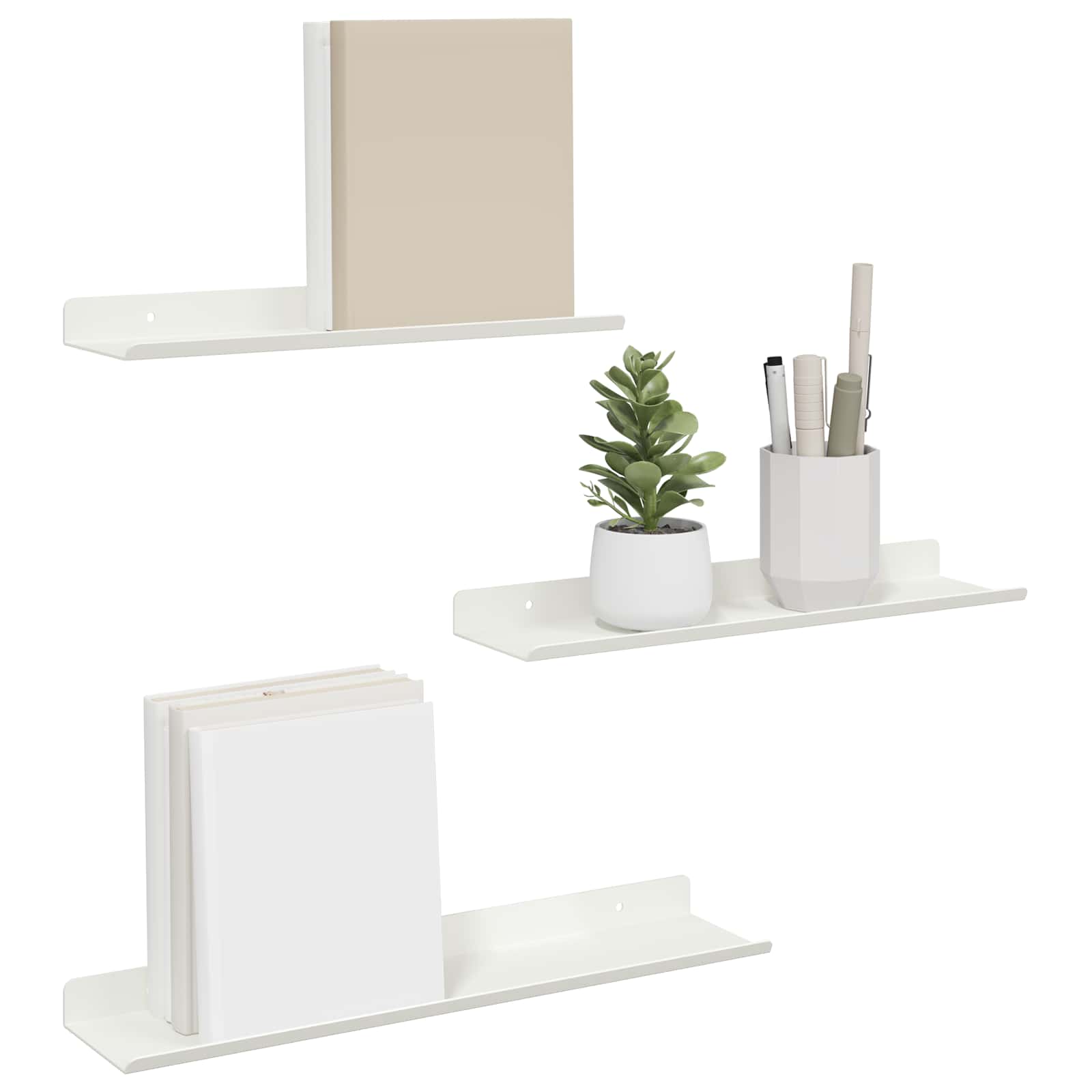 Lebdeća polica Zidne 3 pcs Bijeli 40 x 9 x 2,5 cm Čelik