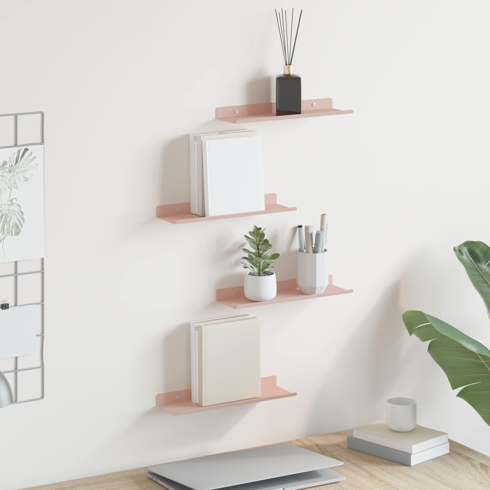 Lebdeća polica Zidne 4 pcs Ružičasta 30 x 9 x 2,5 cm Čelik