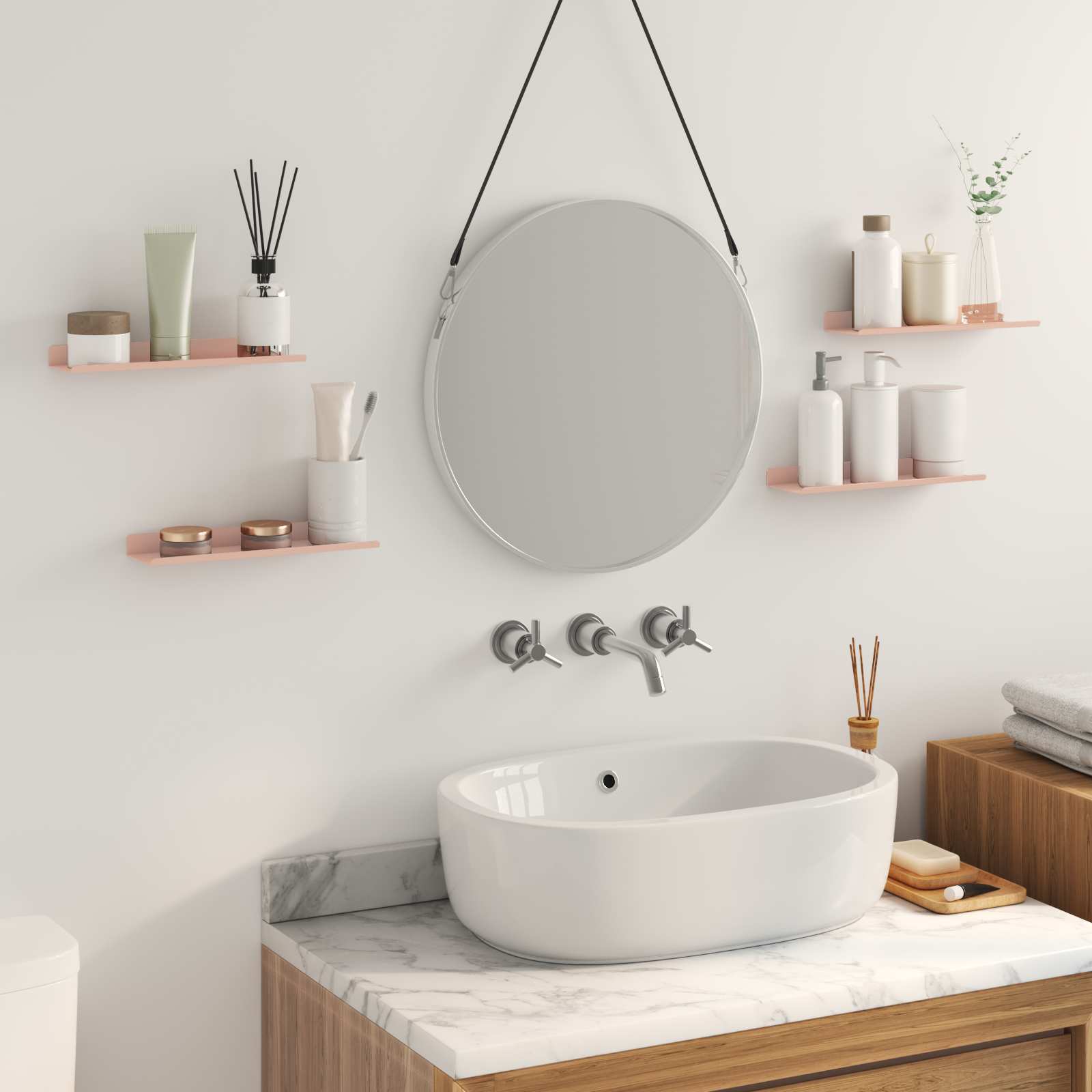 Lebdeća polica Zidne 4 pcs Ružičasta 30 x 9 x 2,5 cm Čelik