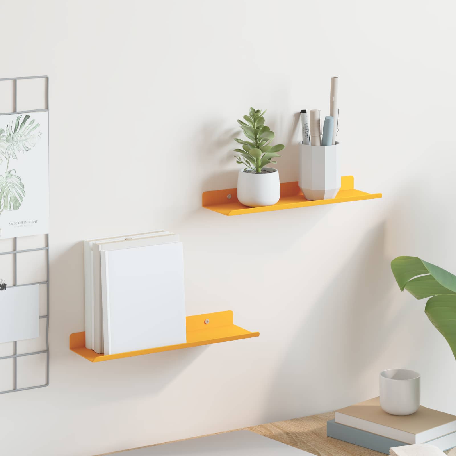 Lebdeća polica Zidne 2 pcs Žuta 30 x 9 x 2,5 cm Čelik