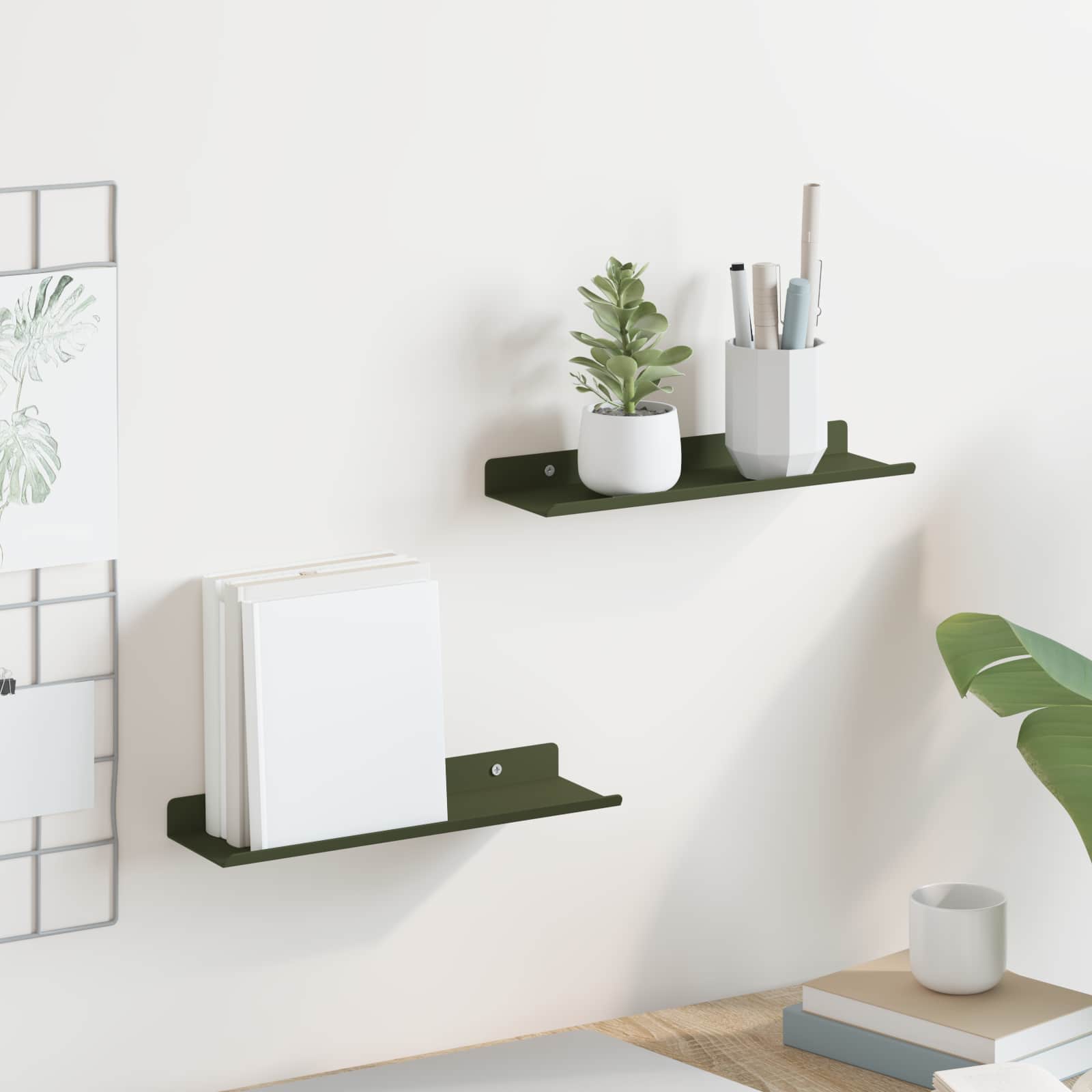 Lebdeća polica 2 pcs Maslinasto zelena 30 x 9 x 2,5 cm Čelik