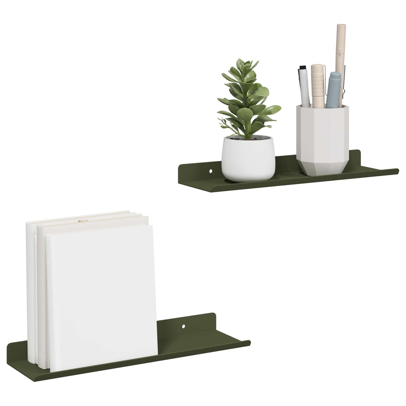 Lebdeća polica 2 pcs Maslinasto zelena 30 x 9 x 2,5 cm Čelik