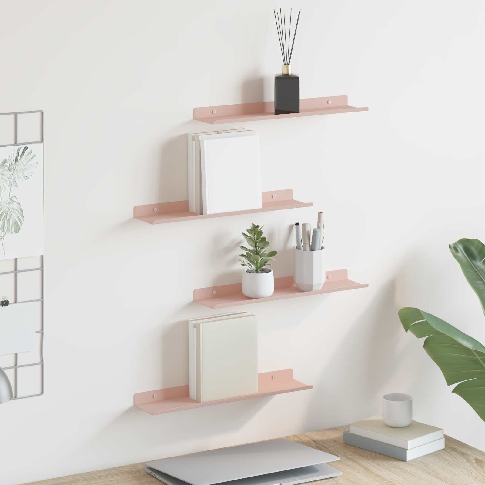Lebdeća polica Zidne 4 pcs Ružičasta 40 x 8,5 x 2,5 cm Čelik