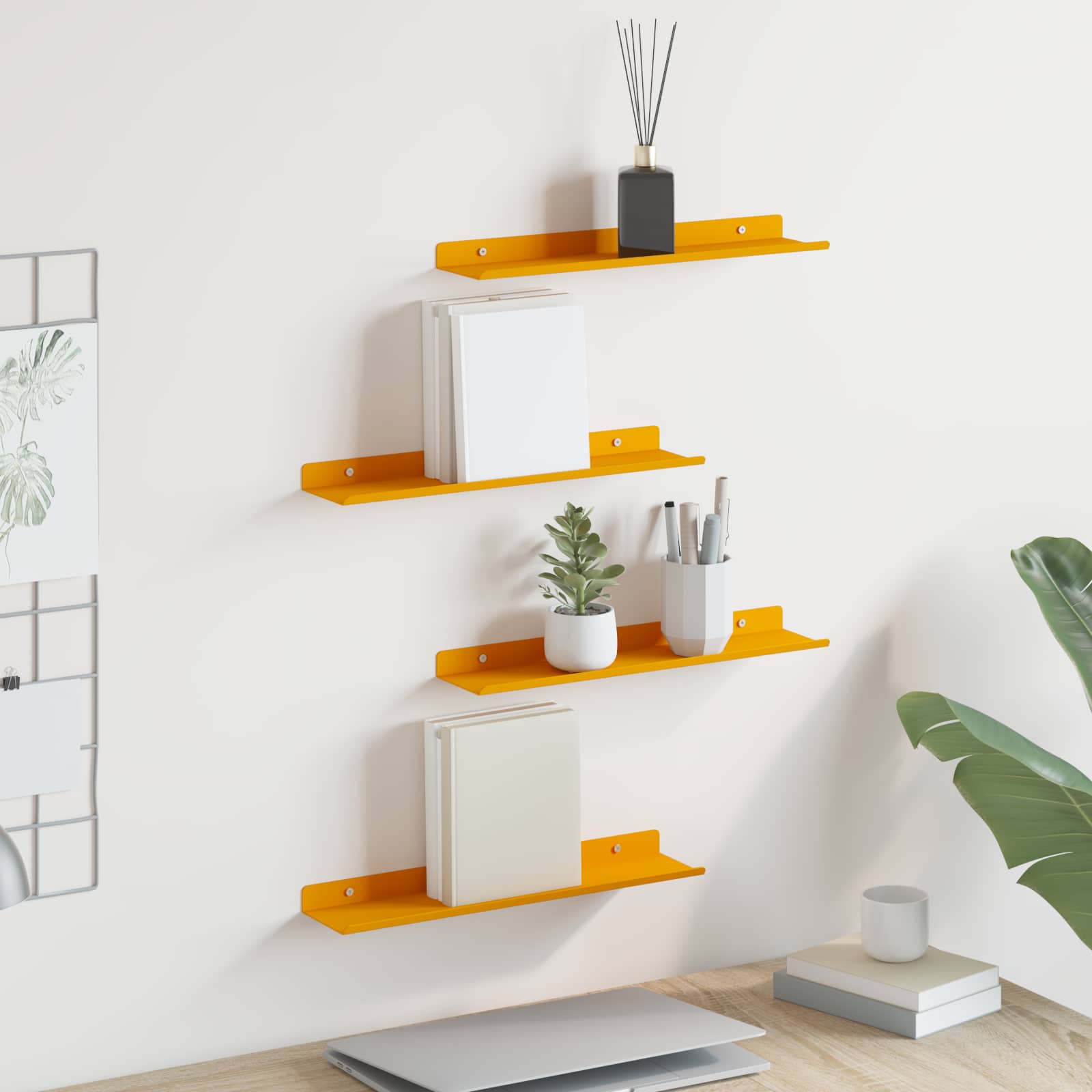 Lebdeća polica Zidne 4 pcs Žuta 40 x 8,5 x 2,5 cm Čelik