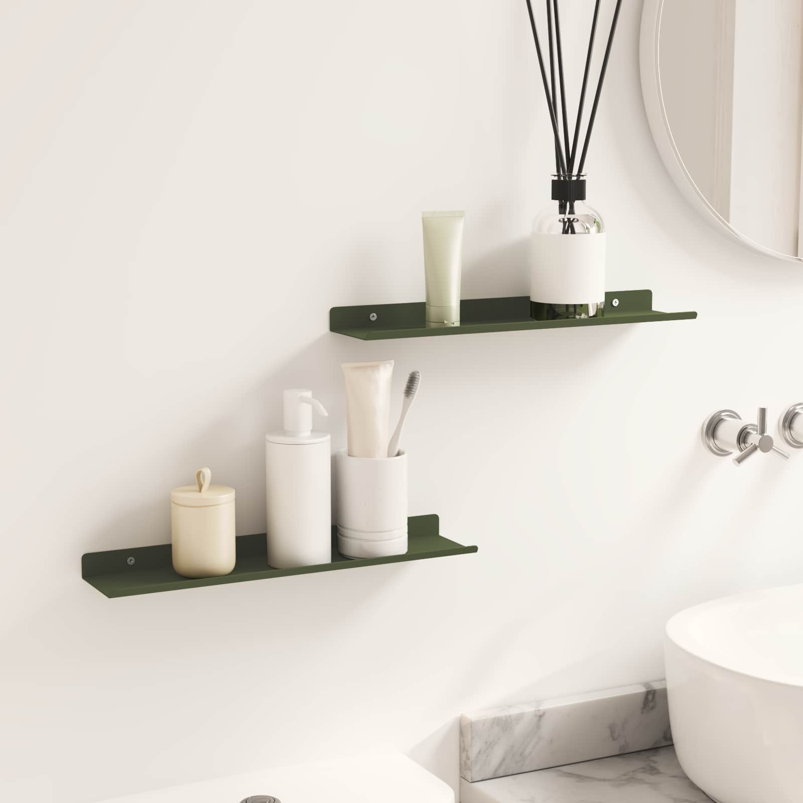 Lebdeća polica 2 pcs Maslinasto zelena 40 x 8,5 x 2,5 cm Čelik
