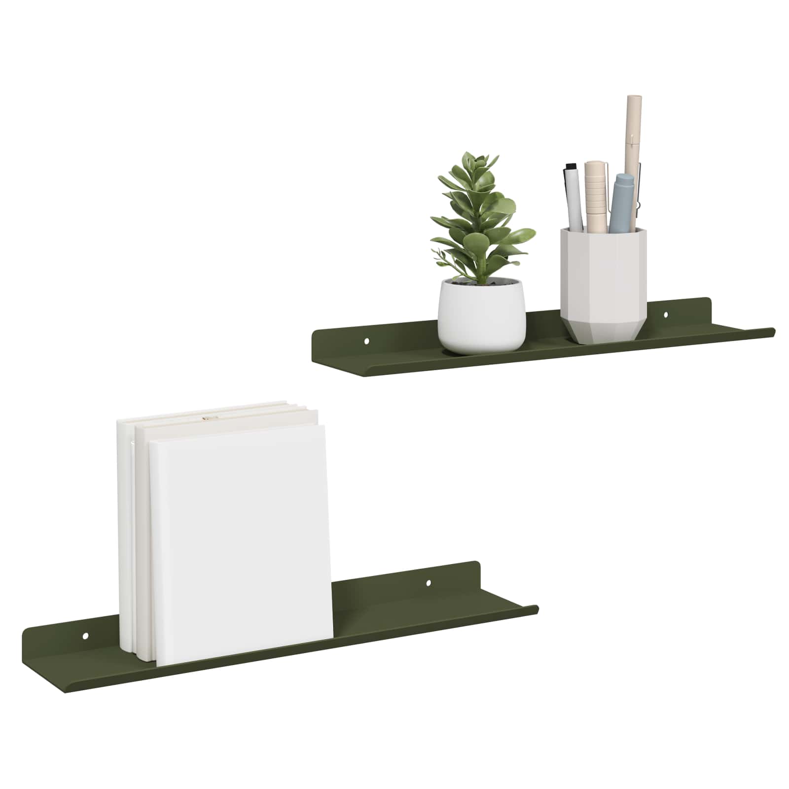 Lebdeća polica 2 pcs Maslinasto zelena 40 x 8,5 x 2,5 cm Čelik