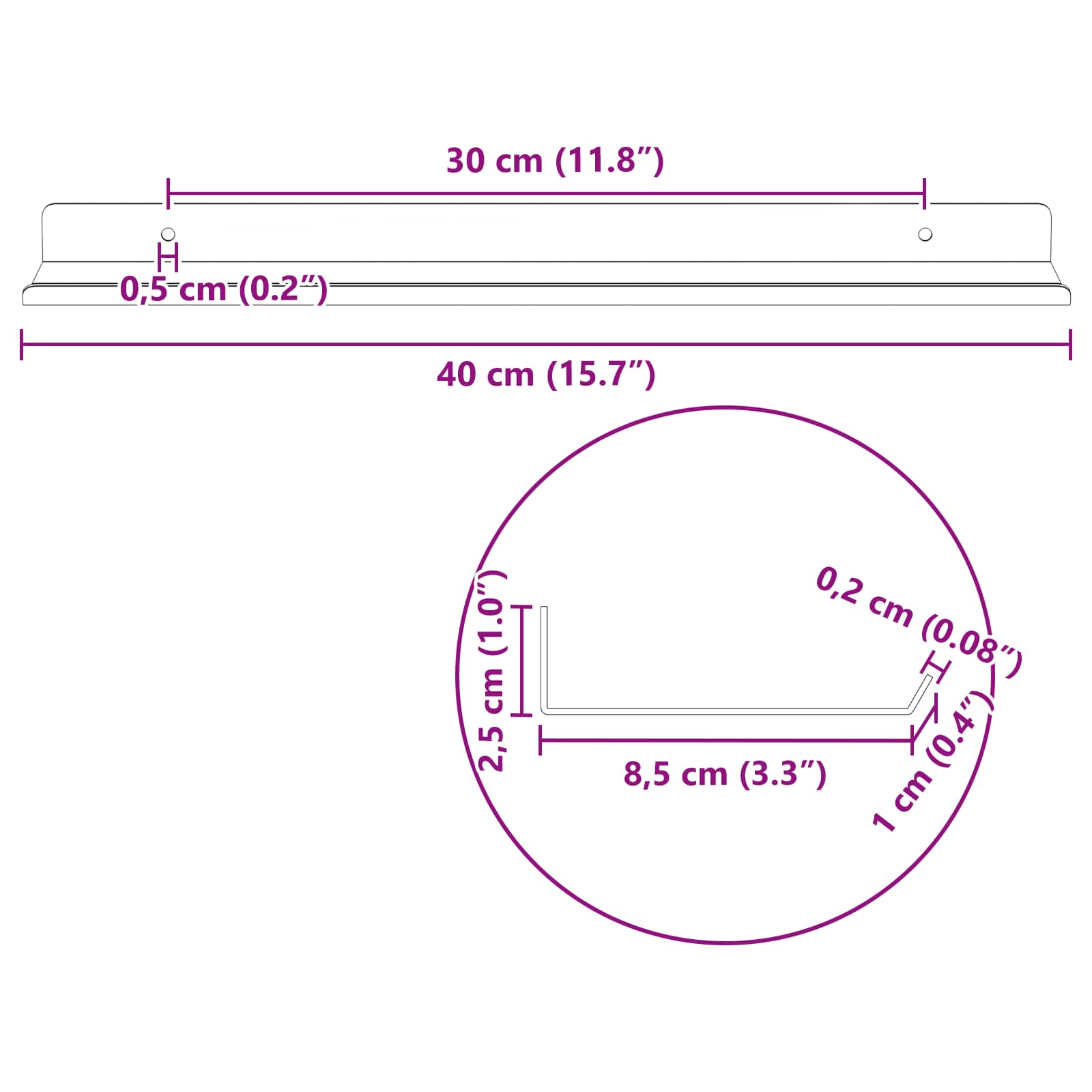 Lebdeća polica Zidne 2 pcs Bijeli 40 x 8,5 x 2,5 cm Čelik