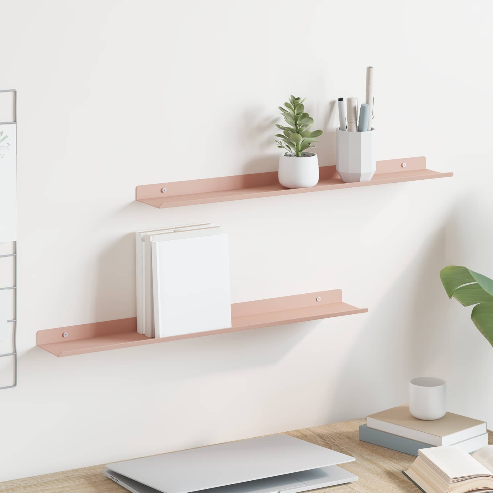 Lebdeća polica Zidne 2 pcs Ružičasta 60 x 8,5 x 2,5 cm Čelik