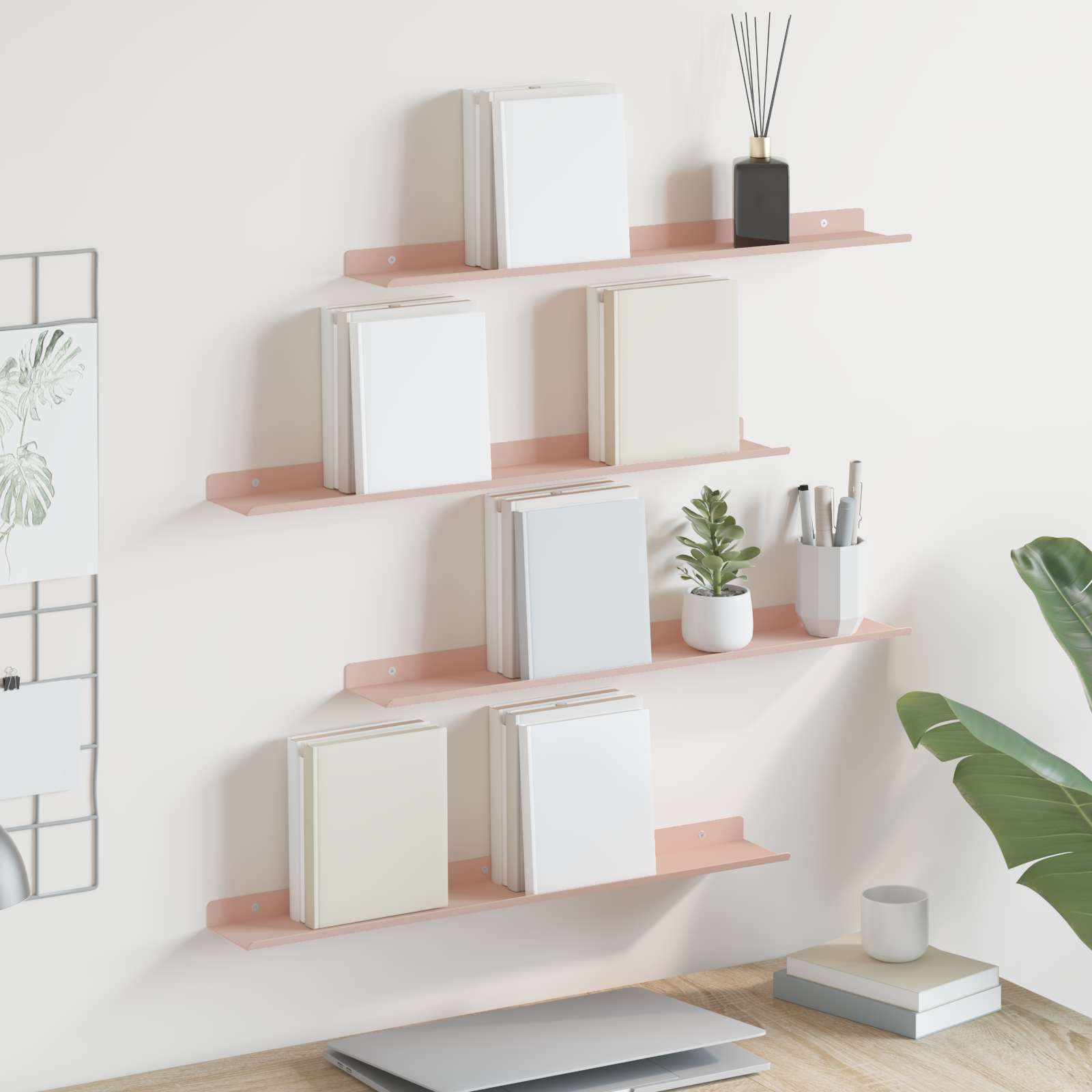 Lebdeća polica Zidne 4 pcs Ružičasta 60 x 8,5 x 2,5 cm Čelik